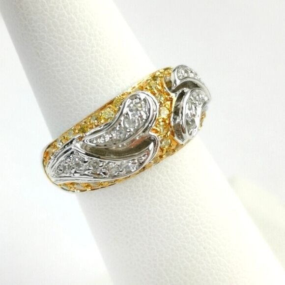 Nwt Two tone 14k yellow and white gold CZ band ring size 6 - Picture 1 of 9